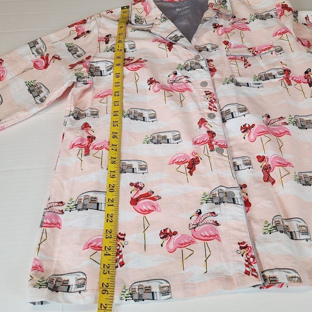 Nick and Nora pajama top size L cotton flannel flamingo snow - Picture 6 of 8